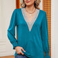 Lace Detail V-Neck Lantern Sleeve T-Shirt