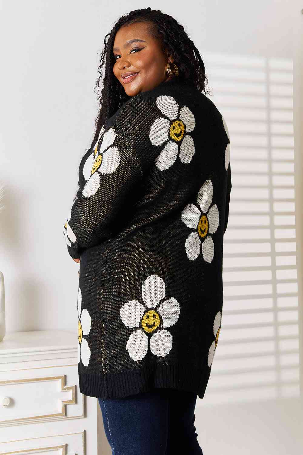 Double Take Floral Button Down Longline Cardigan *