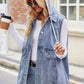 Drawstring Hooded Sleeveless Denim Jacket