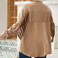 Plus Size Fringe Trim Snap Down Long Sleeve Shacket