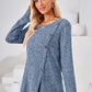 Hannah Mea Ribbed Buttoned Round Neck Slit T-Shirt