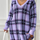 Plaid V-Neck Long Sleeve Sweater Dress