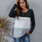 Color Block Round Neck Long Sleeve T-Shirt
