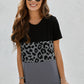 Full Size Leopard Print Color Block Short Sleeve T-Shirt