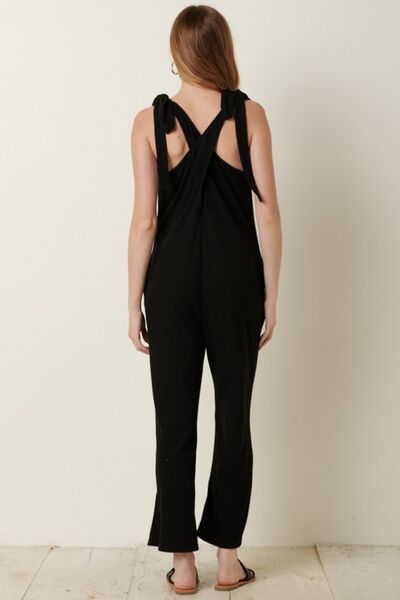 Mittoshop Rib Knit V-Neck Cross Back Jumpsuit *