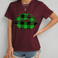 Plaid Lip Graphic Round Neck T-Shirt