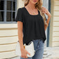 Eyelet Square Neck Short Sleeve T-Shirt