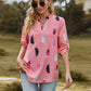 Full Size Printed Roll-Tab Sleeve Notched Neck Blouse