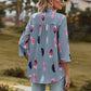 Full Size Printed Roll-Tab Sleeve Notched Neck Blouse