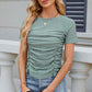 Eyelet Ruched Round Neck Short Sleeve T-Shirt