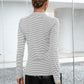 Striped Buttoned V-Neck Long Sleeve Top
