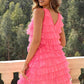 V-Neck Tiered Sleeveless Mesh Dress