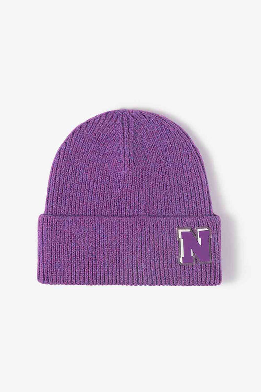 EZBeanie Letter N Patch Cuffed Knit Hat Beanie