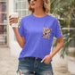 Pocketed Leopard Round Neck Short Sleeve T-Shirt