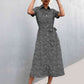 Black Printed Tie Waist Short Sleeve Shirt Dress
