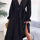 Contrast Belted Flounce Sleeve Dress