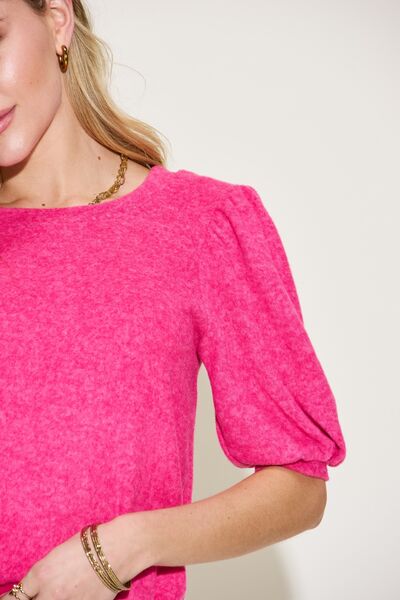 Zenana Round Neck Lantern Half Sleeve Sweater *