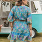 Plus Size Printed Tie Neck Mini Dress