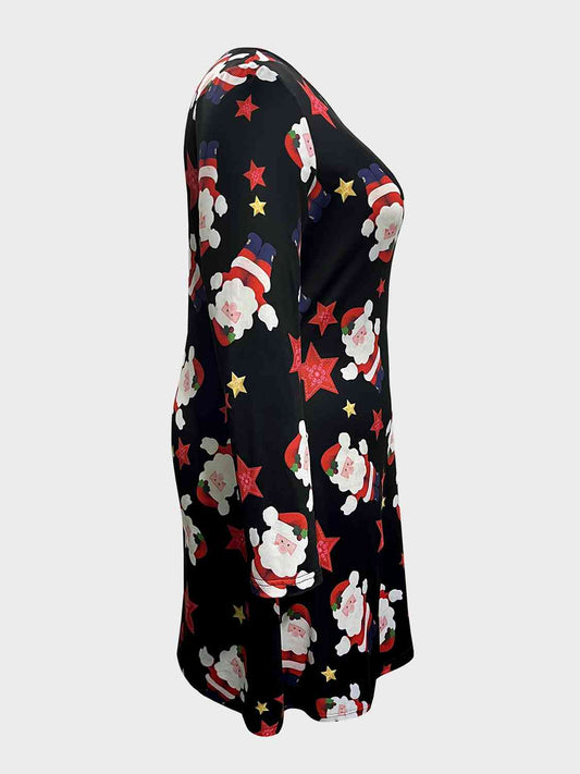 Plus Size Christmas Santa Printed Round Neck Dress