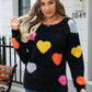 Heart Pattern Round Neck Long Sleeve Sweater
