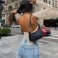 AuroraBlissX Backless Round Neck Long Sleeve Blouse