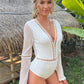 EillyBazar Lace Tie-Back Plunge Bodysuit