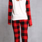 Plaid Round Neck Top and Pants Set