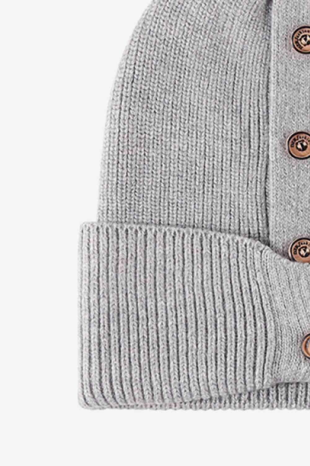 CHIC HATZ Button Detail Rib-Knit Hat Cuff Beanie