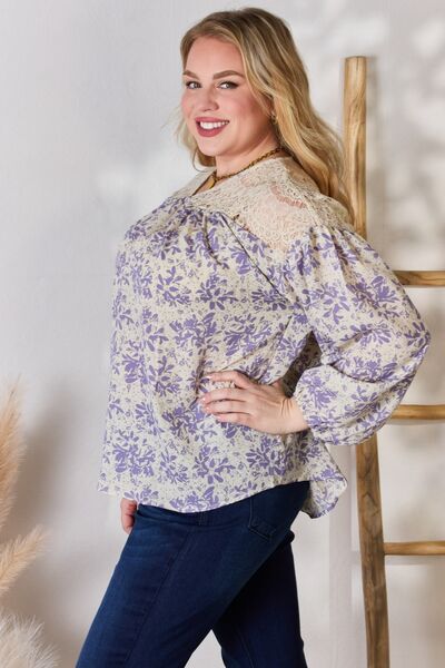 Hailey & Co Full Size Lace Detail Printed Blouse *