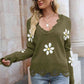 Flower Distressed Long Sleeve Sweater