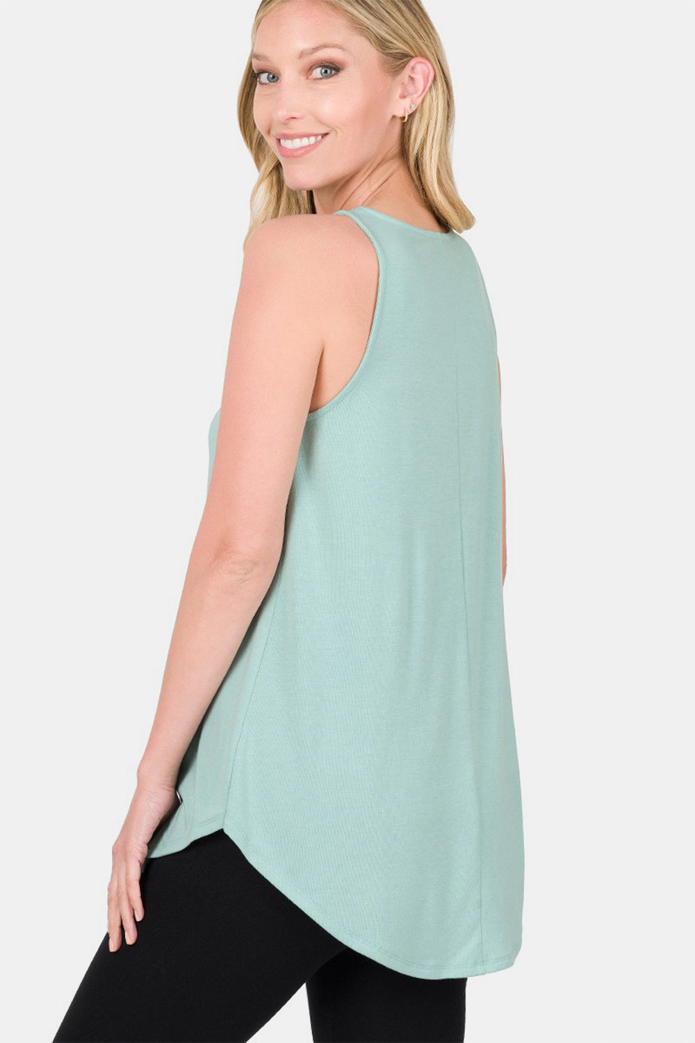 Zenana Round Neck Curved Hem Tank *