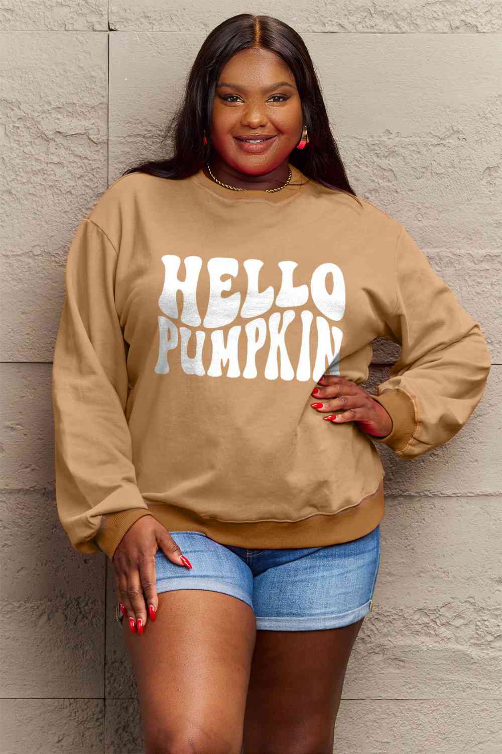 Simply Love SEASONAL Full Size HELLO PUMPKIN Graphic Sweatshirt