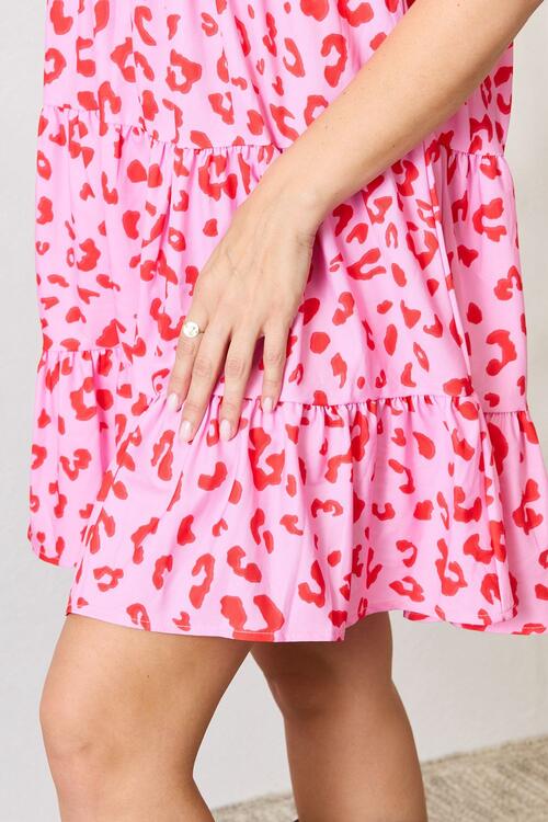 Double Take Short Flounce Sleeve Tiered Dress *