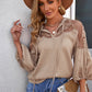 Women's Full Size Embroidered Tie-Neck Puff Sleeve Blouse
