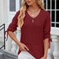 Eyelet Drawstring V-Neck Half Sleeve T-Shirt