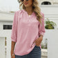 Full Size Swiss Dot Notched Neck Three-Quarter Sleeve Blouse