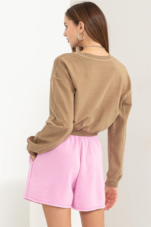 HYFVE Round Neck Long Sleeve Cropped Sweatshirt *