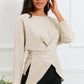 Full Size Boat Neck Back Tie Long Sleeve Satin Blouse