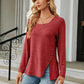 Full Size Square Neck Long Sleeve Slit T-Shirt