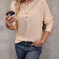 Round Neck Buttoned Slit Long Sleeve Top