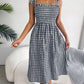 Frill Plaid Square Neck Midi Dress