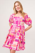 And The Why Color Block Puff Sleeve Dress *