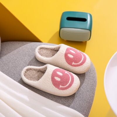 Melody Smiley Face White Pink Slippers