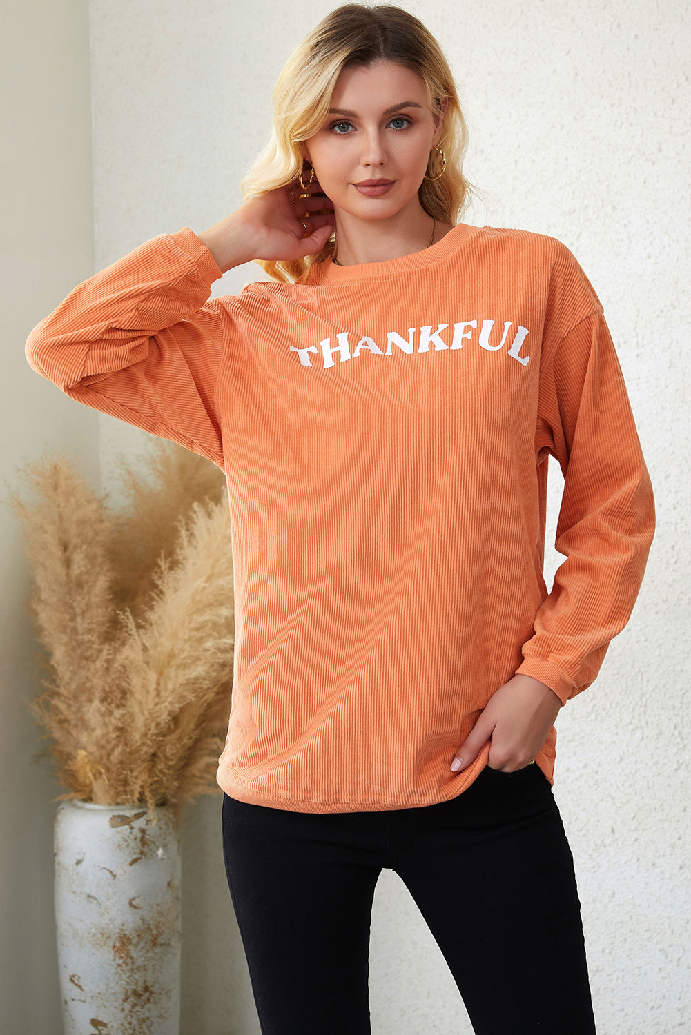 Full Size Round Neck Dropped Shoulder THANKFUL Graphic Sweatshirt