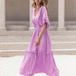 Tassel Trim Smocked V-Neck Short Sleeve Dress