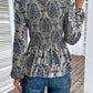 Smocked Printed Balloon Sleeve Blouse