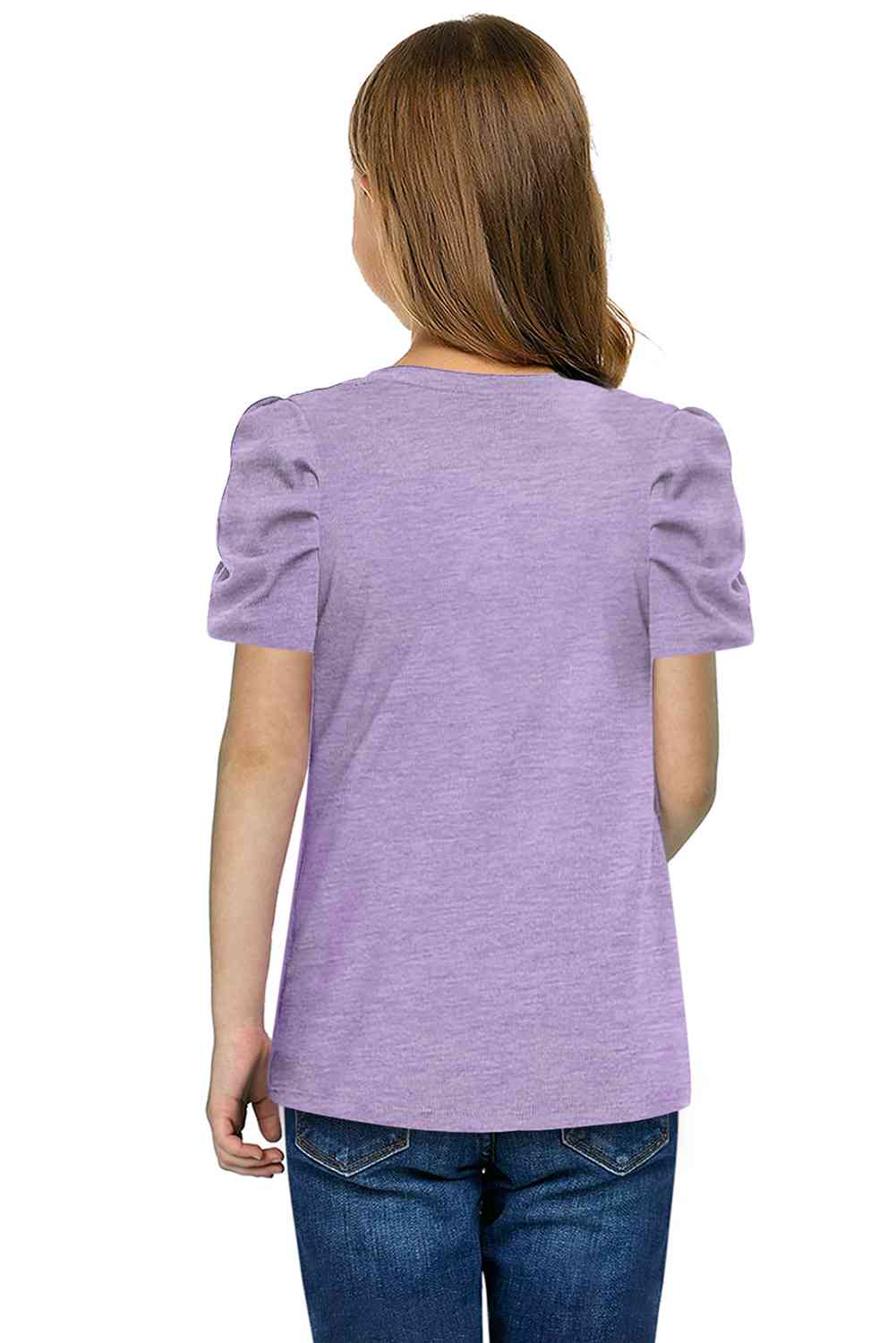 YOUTH GIRLS Round Neck Puff Sleeve T-Shirt SZ S-2XL