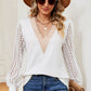 Openwork V-Neck Long Sleeve T-Shirt