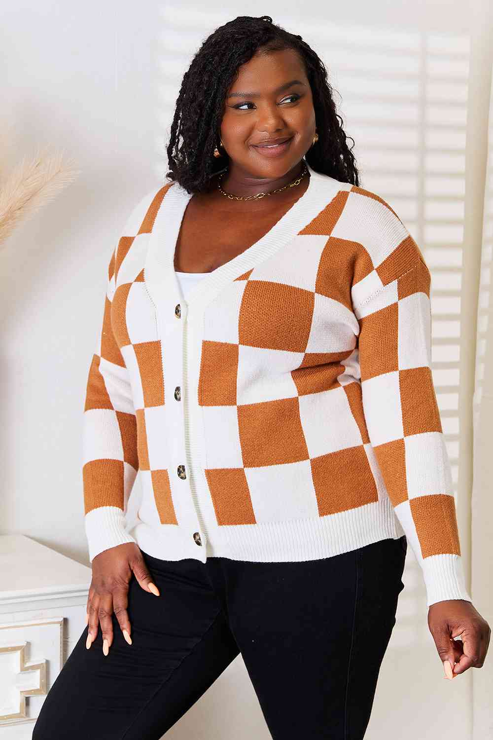 Double Take Button-Up V-Neck Dropped Shoulder Cardigan *