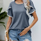 Malibu Dreams Pom-Pom Trim Flutter Sleeve Round Neck Tee